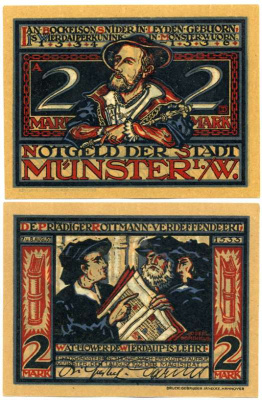 МЮНСТЕР, ГЕРМАНИЯ 2 МАРКИ 1921 1 АВГУСТА 1921, НОТГЕЛЬД, НОМЕР 1 АВГУСТ 1533, ЗЕМЛЯ СЕВЕРНЫЙ РЕЙН-ВЕСТФАЛИЯ Grabowski 916.2b бумага UNC (ПРЕСС) 000-00-00