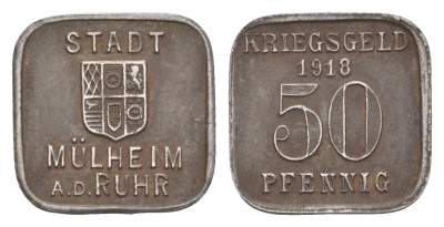 Мюльхайм-на-Руре 50 пфеннигов 1918 Funck 344.3, Men18 21515.2 железо 4584-123