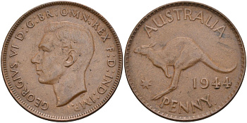 Австралия 1 пенни 1944 Георг VI (1937-1952) KM 36 бронза 4368-225