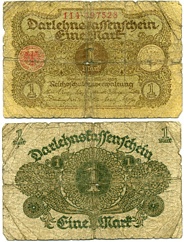 Германия 1 марка 1920 1 марта 1920, веймарская республика Pick 58, Rosenberg 64 бумага 3295-86-3-1