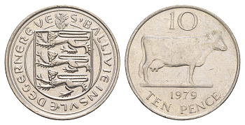 Гернси 10 пенсов 1979 Генсийская Корова KM 30 медно-никель aUNC 4654-714