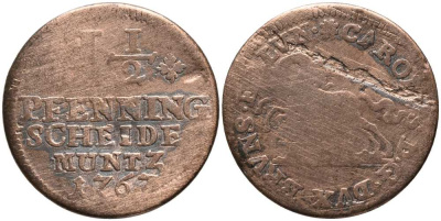 Брауншвейг-Вольфенбюттель 1 1/2 ПФЕННИГА 1767 KM 925, Welter 2782. медь 117-531