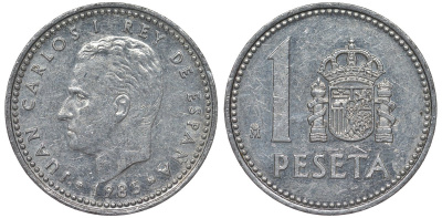 Испания 1 песета 1985 M, Хуан Карлос I (1975-2014) KM 821 алюминий 4128-1034