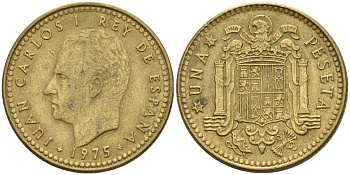 Испания 1 песета 1975 (79) Хуан Карлос I (1975-2014) KM 806 алюминиевая бронза 4155-433