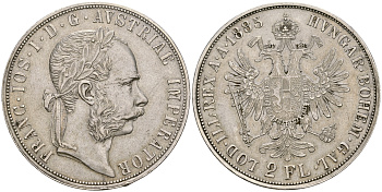 Австрия 2 флорина 1885 Франц Иосиф I (1848-1916) KM 2233 серебро 00-805-37