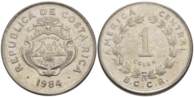 КОСТА-РИКА 1 КОЛОН 1984 В.С.С.R. KM 210.1 нержавеющая сталь 31-557