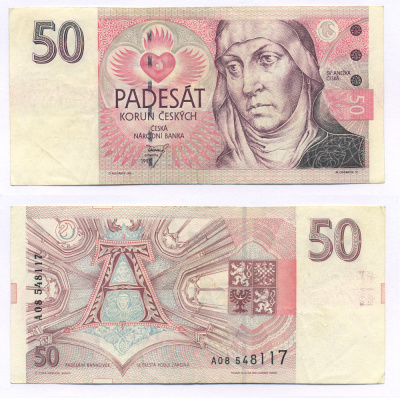 ЧЕХИЯ 50 КРОН 1993 СВЯТАЯ АГНЕССА БОГЕМСКАЯ Pick 4а бумага 7205-37-3