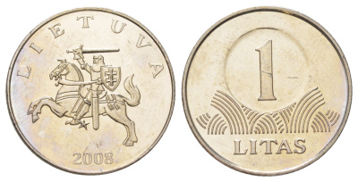 Литва 1 лит 2008 KM 111 медно-никель UNC 4624-715