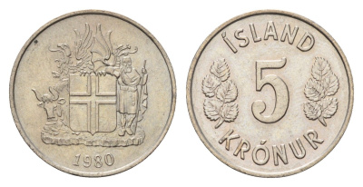 Исландия 5 крон 1980 KM 18 медно-никель UNC 4687-916