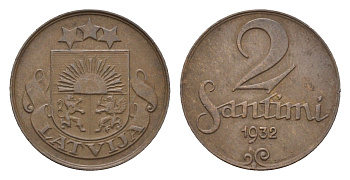 Латвия 2 сантима 1932 KM 2 бронза 4689-931