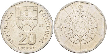 ПОРТУГАЛИЯ 20 ЭСКУДО 1987 KM 634 медно-никель 4521-1242