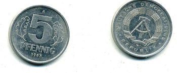 ГДР 5 пфеннигов 1983 A КМ 9.2 алюминий 62-2238