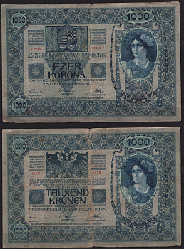 Австрия 1000 крон 1902 Женщина, австрийское знаме, с печатью Pick 8 бумага 7547-9-3-1