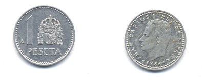 Испания 1 песета 1986 M, Хуан Карлос I (1975-2014) KM 821 алюминий 54-141