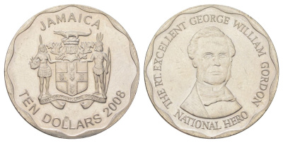 Ямайка 10 долларов 2008 KM 190 нержавеющая сталь UNC 4622-1152