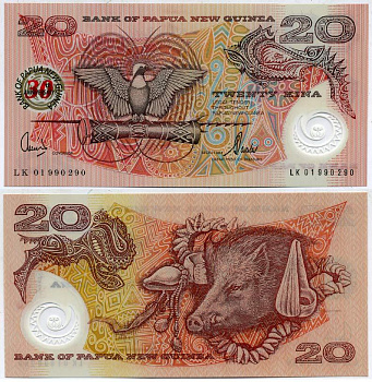 ПАПУА НОВАЯ ГВИНЕЯ 20 КИНА 2004 30 ЛЕТ БАНКУ Pick 27 пластик UNC (ПРЕСС) 000-000-00