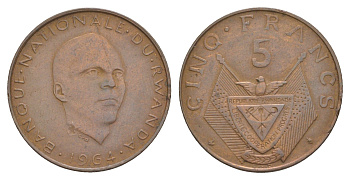 Руанда 5 франков 1964 Грегуар Кайибанда KM 6 бронза 4610-1145
