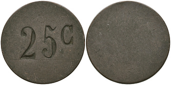 ФРАНЦИЯ 25 САНТИМОВ ND ПЛАТЕЖНЫЙ ЖЕТОН НАЧАЛА XX ВЕКА, ОДНОСТОРОННИЙ ЧЕКАН, ДИАМЕТР 21,5 ММ. медь 99-536