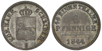 Ганновер 6 пфеннигов 1844 B KM 198.2, Jaeger 57, AKS 119 серебро 71-342