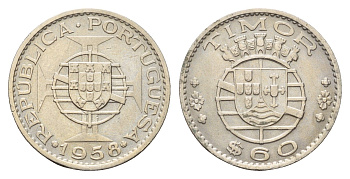 Португальский Тимор 60 сентаво 1958 год-тип KM 12 медь цинк никель 4669-753