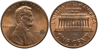 США 1 ЦЕНТ 1984 ЛИНКОЛЬН KM 201b цинк плакированный медью 4547-655