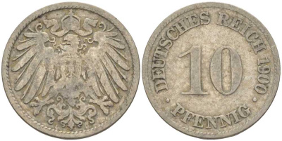 Германия 10 пфеннигов 1900 D KM 12, J. 13 медно-никель 4401-1135