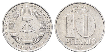ГДР 10 пфеннигов 1967 A KM 10 алюминий 4697-627