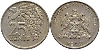 Тринидад и Тобаго 25 центов 1976 цветок дикая пуансеттия KM 28 медно-никель 4396-713