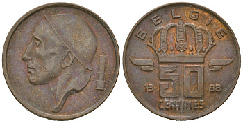 Бельгия 50 сантимов 1998 Belgie, Бодуэн I (1951-1993) KM 149.1 бронза aUNC 4621-542