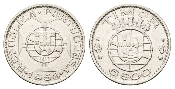 Португальский Тимор 6 эскудо 1958 год-тип KM 15 серебро 4671-825