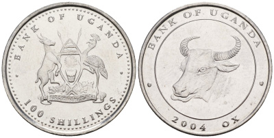 Уганда 100 шиллингов 2004 серия лунный календарь, год быка KM 135 сталь UNC M58-06