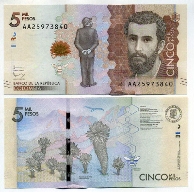 Колумбия 5000 песо 2015 Хосе Асунсьон Сильва, экосистема Райского уголка Pick 459 а бумага UNC (пресс) 449-39-1