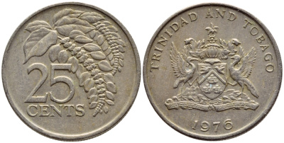 Тринидад и Тобаго 25 центов 1976 цветок дикая пуансеттия KM 28 медно-никель 4396-713