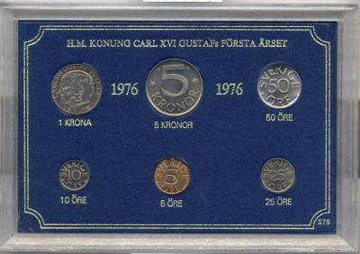 Швеция набор из 6 монет 1976 Карл XVI Густав (1973- ) официальный набор монетного двора UNC 2-4-1-25