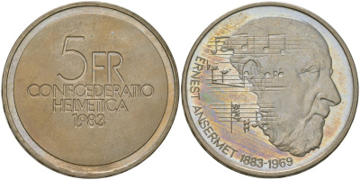 Швейцария 5 франков 1983 100 лет со дня рождения Эрнеста Ансерме KM 62 медно-никель  UNC  4593-1041