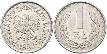 ПОЛЬША 1 ЗЛОТЫЙ 1983 MW KM 49.1 алюминий 68-433