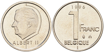 Бельгия 1 франк 1996 Belgique KM 187 железо плакированное никелем UNC 192-515