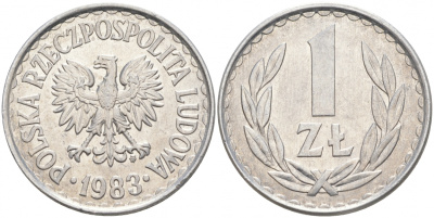 ПОЛЬША 1 ЗЛОТЫЙ 1983 MW KM 49.1 алюминий 68-433