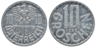 АВСТРИЯ 10 ГРОШЕЙ 1982 KM 2878 алюминий 72-1347