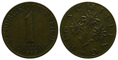 АВСТРИЯ 1 ШИЛЛИНГ 1963 KM 2886 алюминиевая бронза 4384-1137