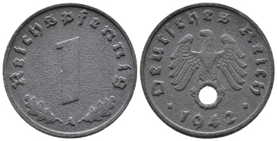 ГЕРМАНИЯ 1 РЕЙХСПФЕННИГ 1942 A KM 97, J. 369 цинк 39-1214