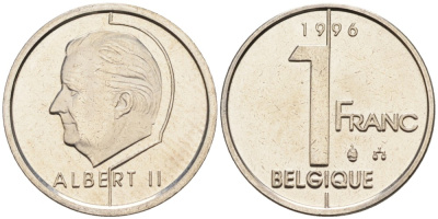 Бельгия 1 франк 1996 Belgique KM 187 железо плакированное никелем UNC 192-515
