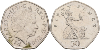 Великобритания 50 пенсов 2004 Елизавета II (1952-2022) KM 991, Spink 4610 (H8) медно-никель 81-123