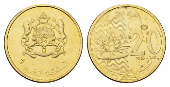 Марокко 20 сантимов 2016 Y 137 сталь плакированная латунью UNC 216-845