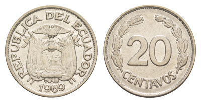 Эквадор 20 сентаво 1969 KM 77.1c сталь плакированная никелем 4640-1229