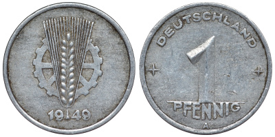 ГДР 1 пфенниг 1949 A KM 1 алюминий 4118-1025
