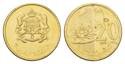 Марокко 20 сантимов 2016 Y 137 сталь плакированная латунью UNC 216-845