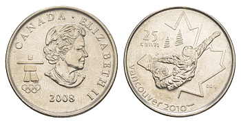 Канада 25 центов 2008 XXI зимние Олимпийские Игры, Ванкувер 2010 - Сноуборд KM 768 сталь плакированная никелем UNC 4637-945