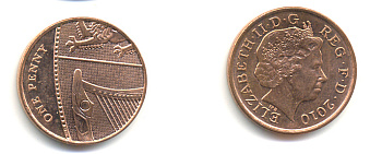 Великобритания 1 пенни 2010 Елизавета II (1952-2022) KM 1107, Spink B6 сталь плакированная медью 177-1229