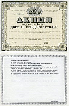 СССР акция трудового коллектива, номиналом 250 рублей, бланк ND Гознак, 1989   бумага   8804-135-1